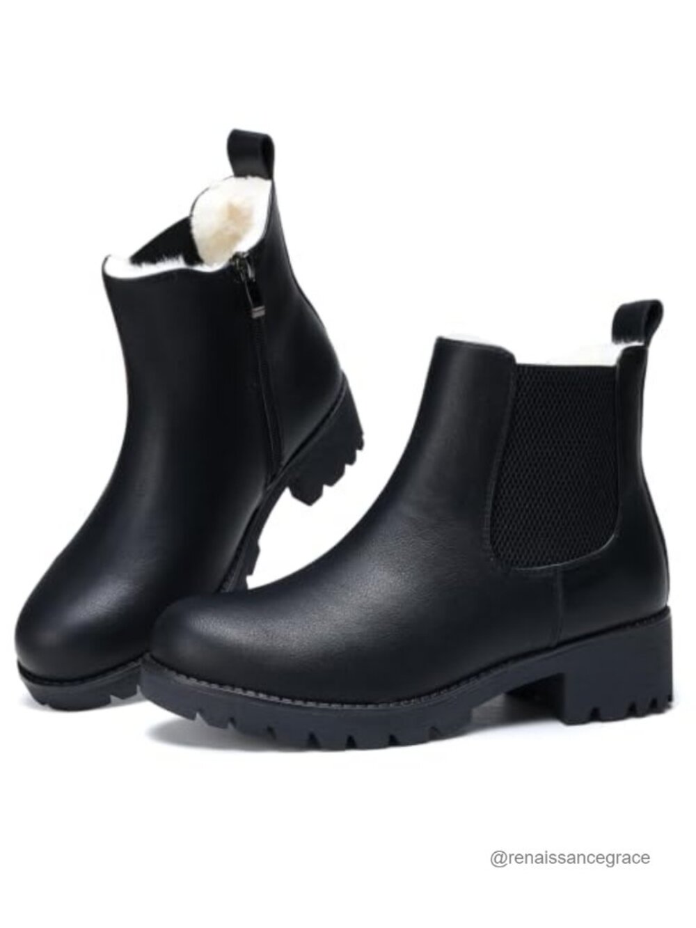 Faux Fur Lined Chelsea Ankle Snow Boots Water Resistant Lug Sole